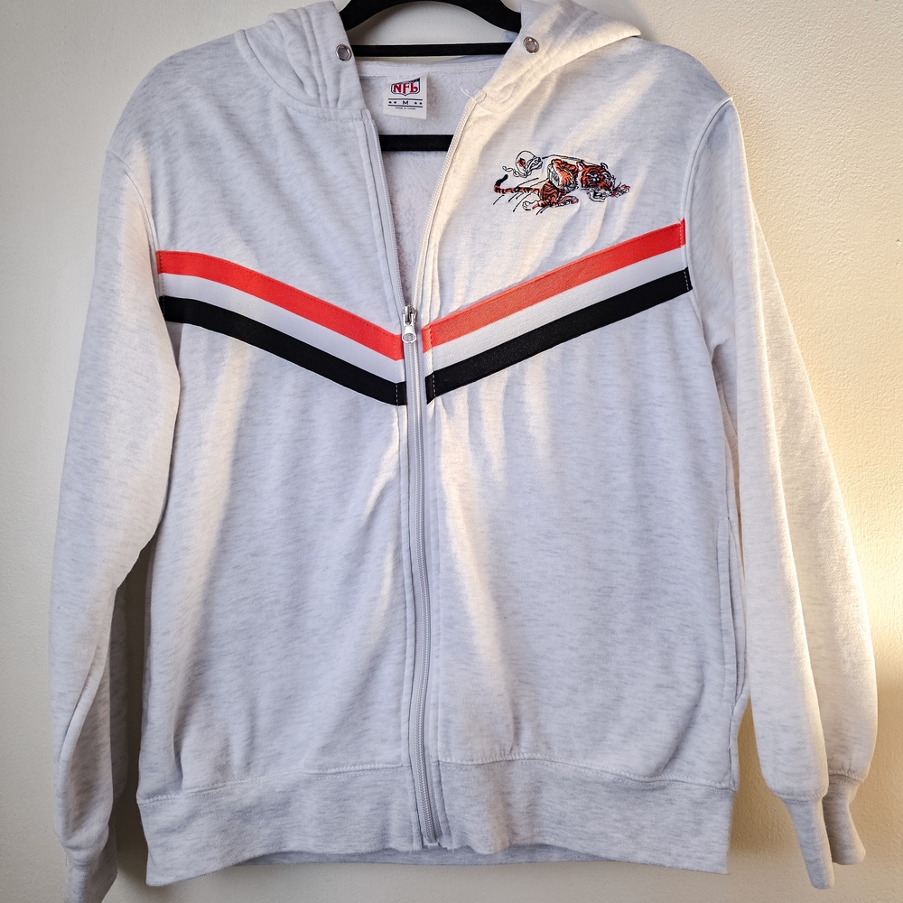 White Hoodie with Red and Black Stripes